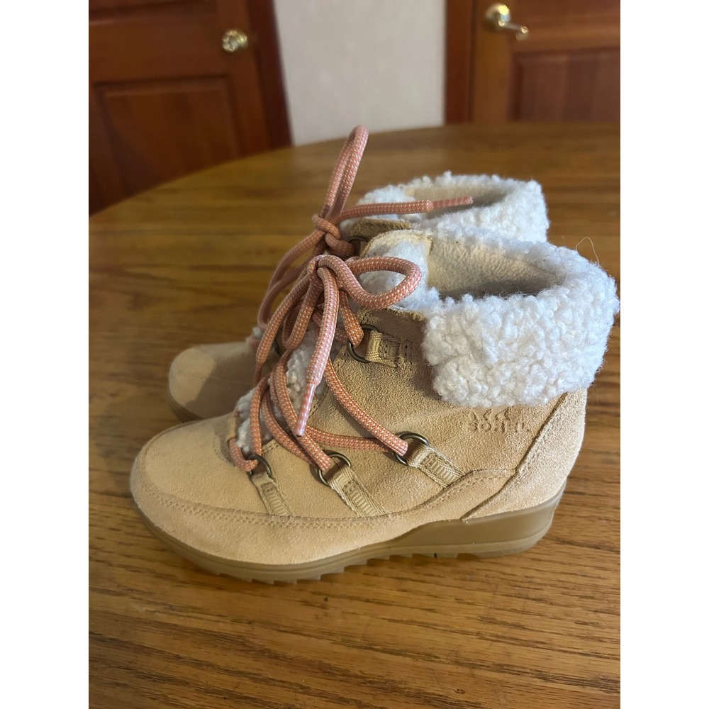 Sorel Evie Cozy Lace Up Faux Fur Boots Ancient Fossil Pink NL4924-209 Womens 6.5